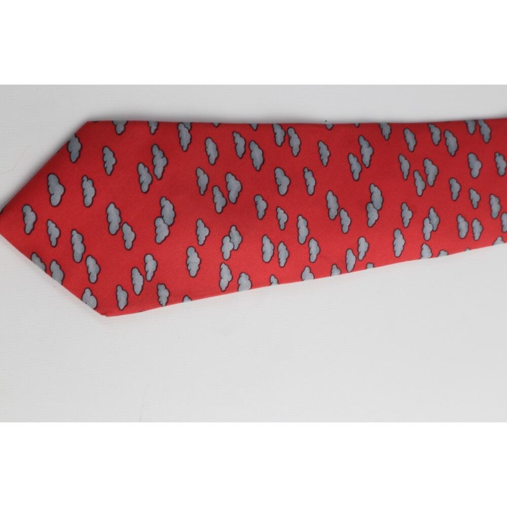 Vintage Hermes Silk Tie Red Grey Cloud Pattern Made in France Luxury - Picture 7 of 10